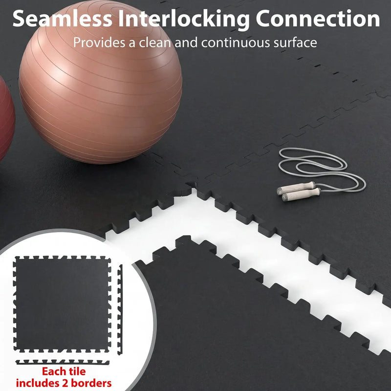 Interlocking Rubber Exercise Mat Set 48 Sq Ft with Borders by DirectDeals