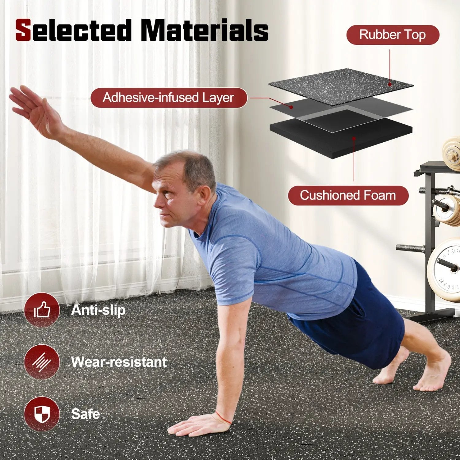 Interlocking Rubber Exercise Mat 48 Sq Ft with Borders by DirectDeals