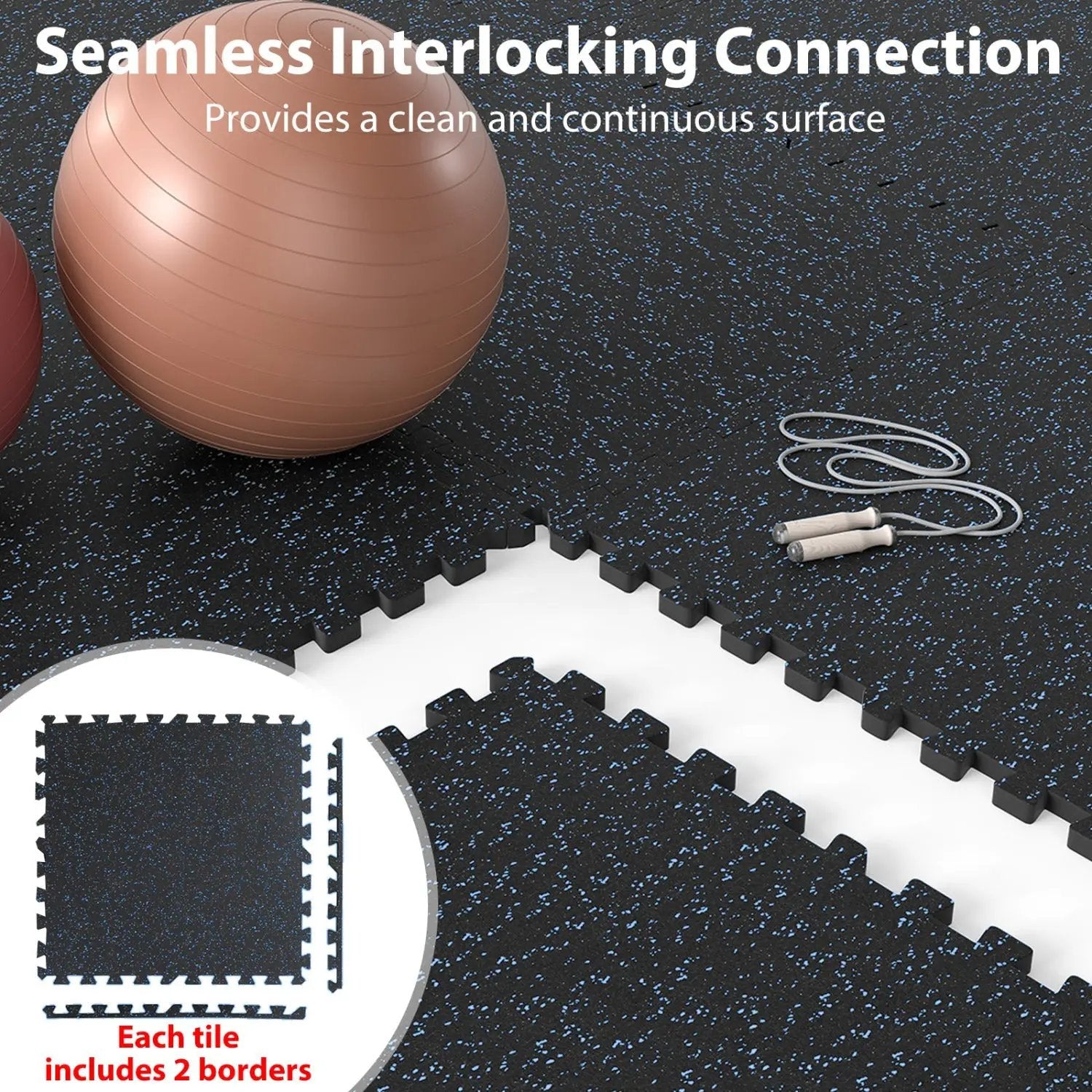 Interlocking Rubber Exercise Mat 48 Sq Ft with Borders by DirectDeals