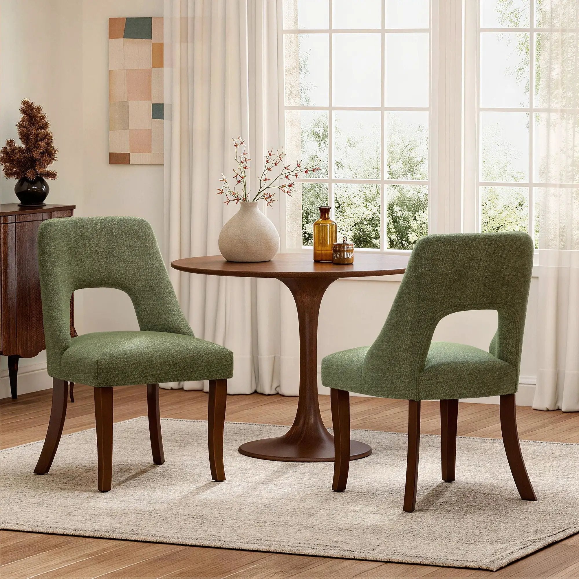 Upholstered Dining Chair With Curved Legs (Set of 2) - Green by Unique Piece Furniture