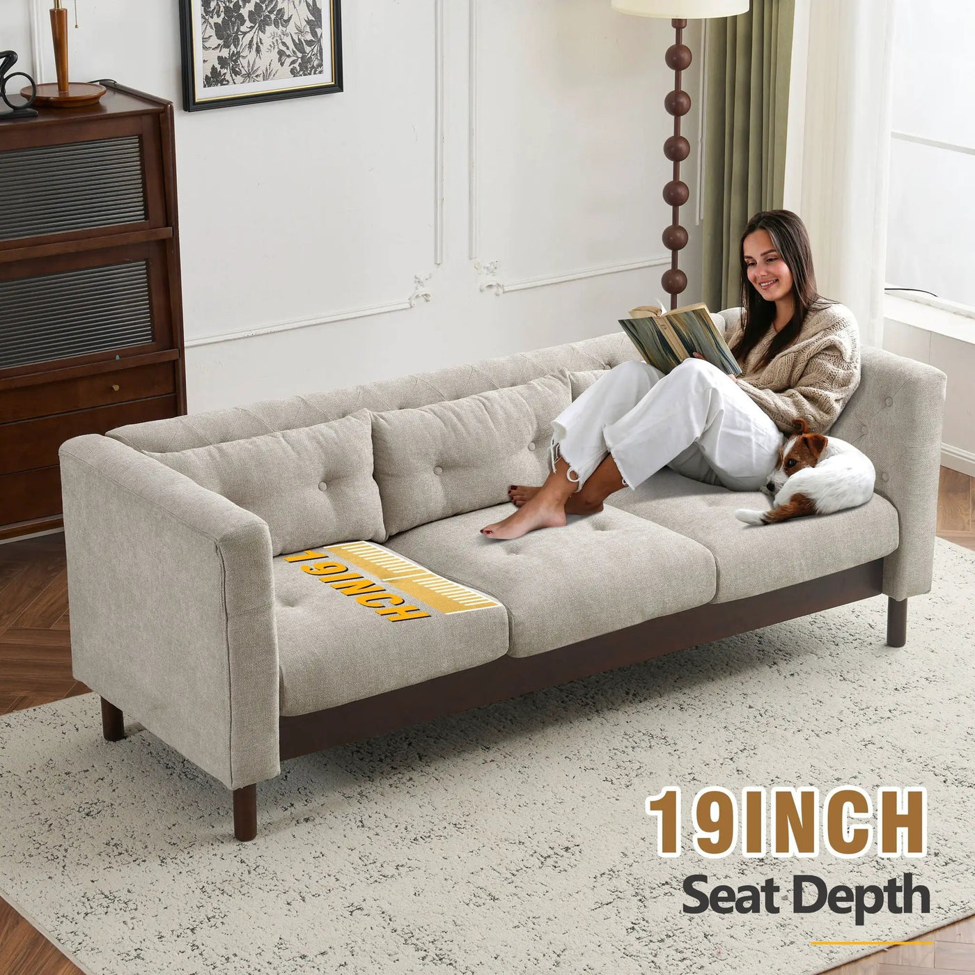 Upholstered Sofa Modern 3 Seater Sofa Couch With Tufted Design For Living Room by HouseOfZazla
