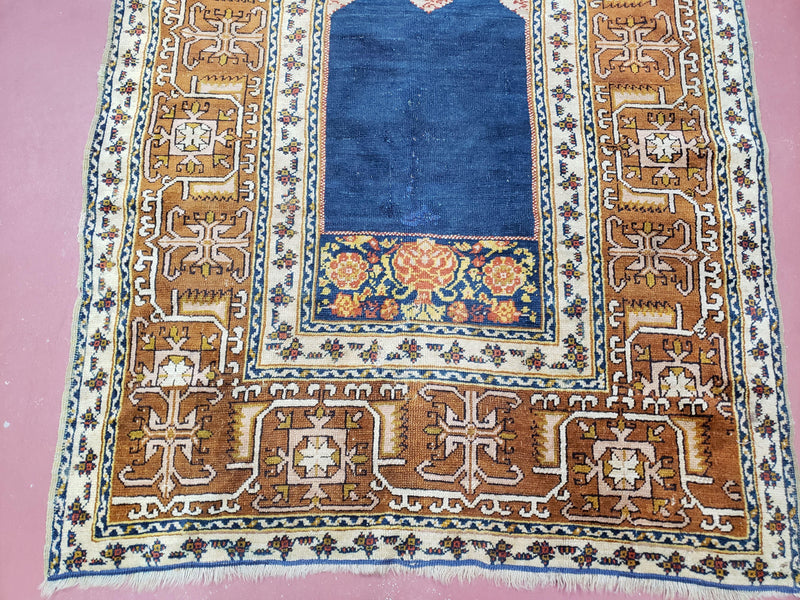 Antique Turkish Anatolian Ghiordes Prayer Rug, Twin Mihrabs, Rare Collectible Oriental Rug, Early 20th Century Prayer Rug, 3'9" x 5'2" by Jewel Rugs