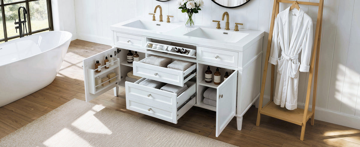 59.1" Modern Bathroom Vanity with Resin Sink and Soft-Close Storage - White, photo 10 of 10