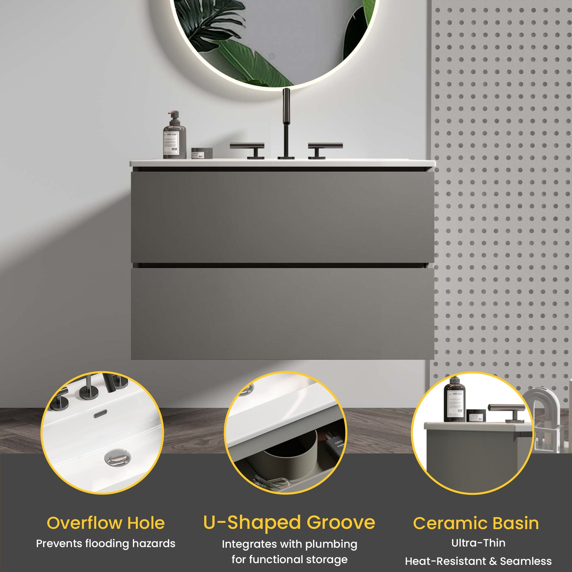 TIA 30" Wall Mount Space Grey Bathroom Vanity by HouseOfZazla