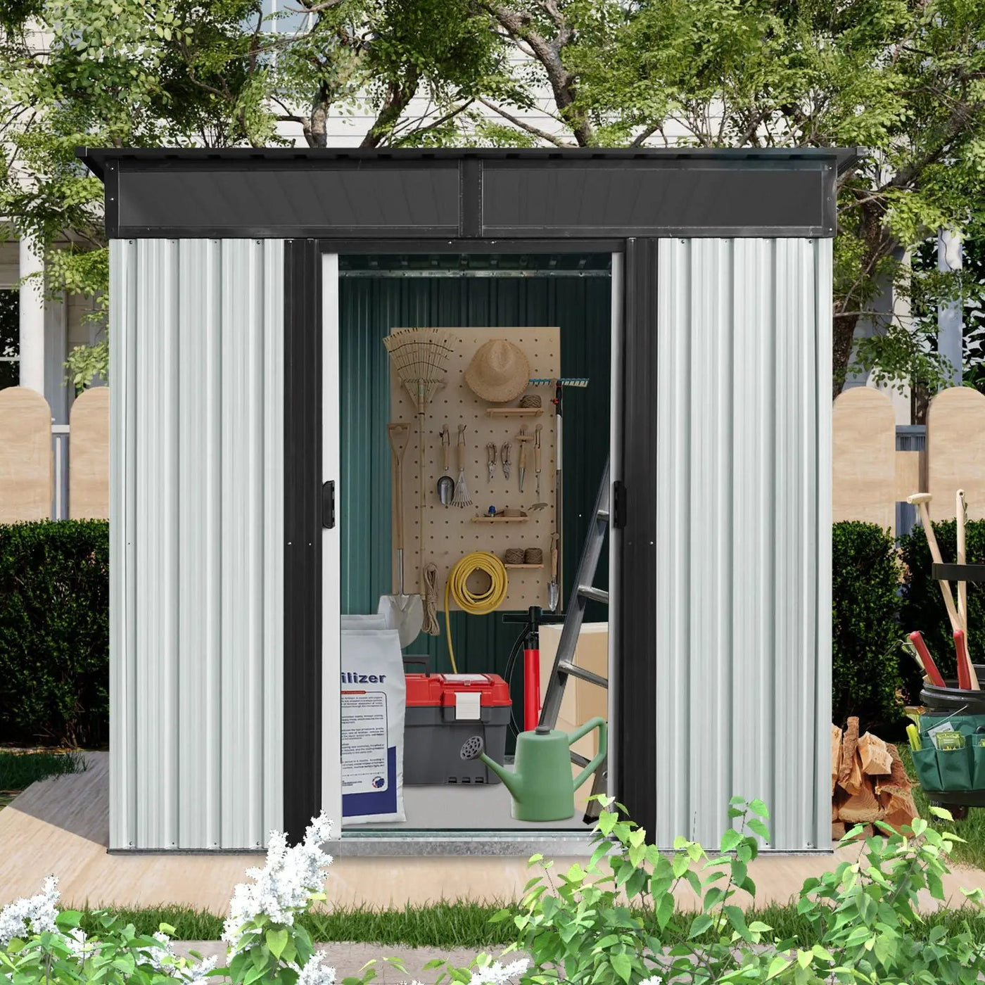 Outdoor Metal Storage Shed With Window And Transparent Plate For Garden, Lawn by HouseOfZazla