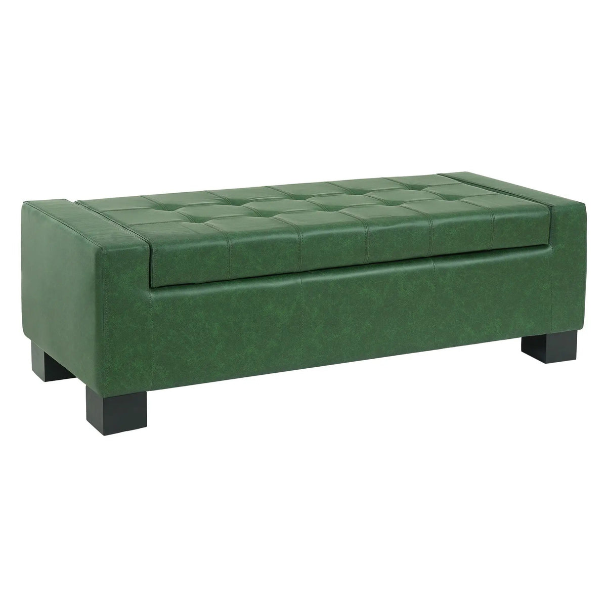 Green Storage Ottoman Bench, PU Upholstered Footrest with Solid Wood Legs by HouseOfZazla