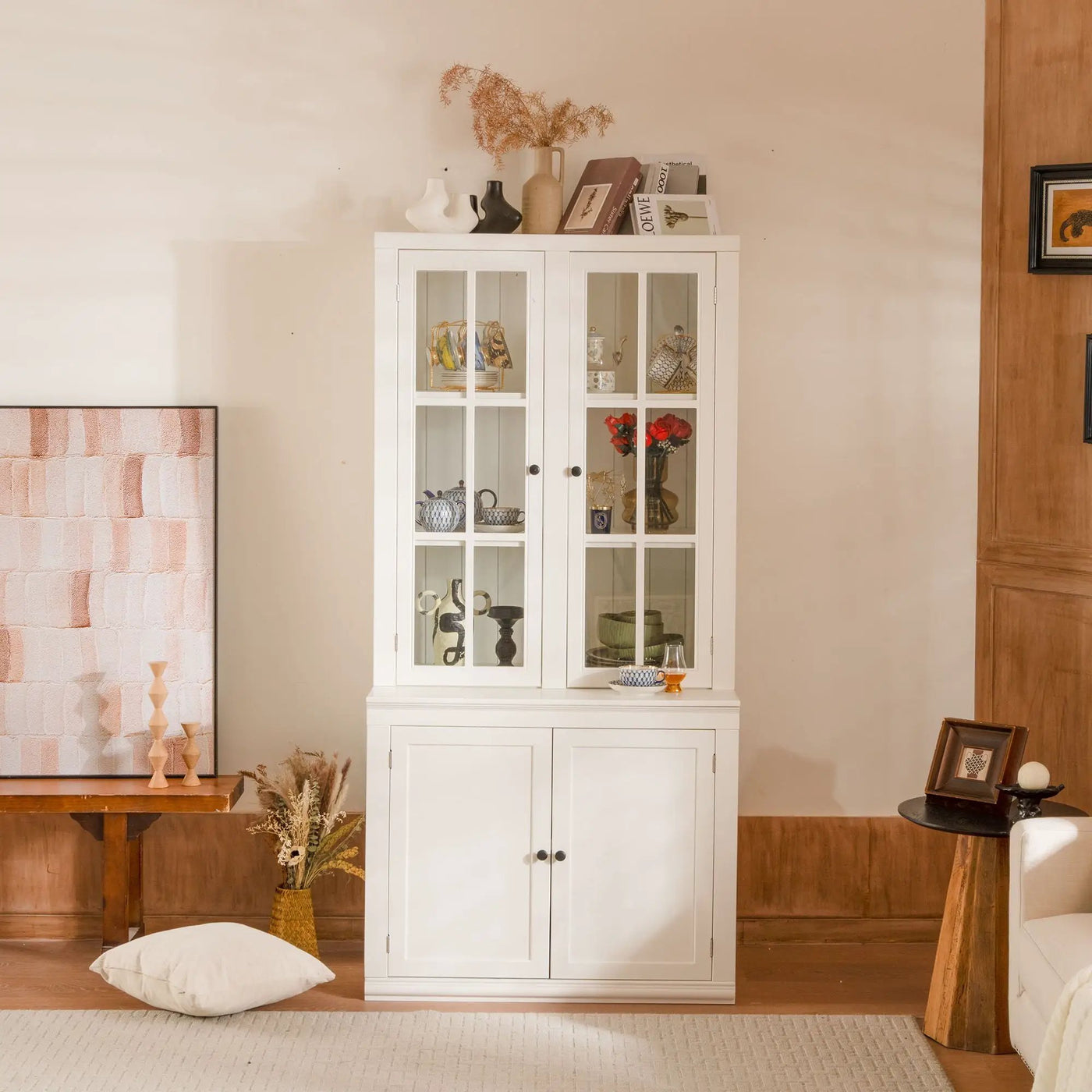 Retro Style Hutch Cabinet With Glass Door, China Cabinet For Home by HouseOfZazla