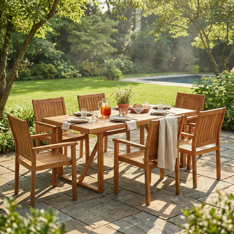 7 Pieces Acacia Wood Outdoor Dining Set – Modern Style by HouseOfZazla