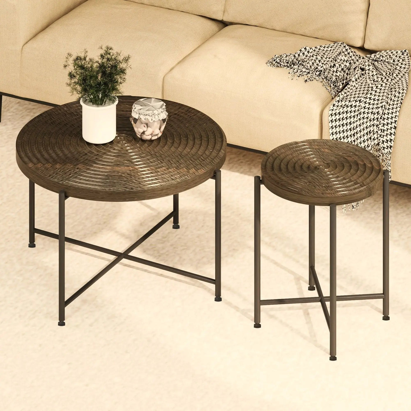 Coffee And End Table Set Waterproof Cover, Distressed Cylindrical Design, Legs Classic Rustic Charm (Set of 2) by Unique Piece Furniture