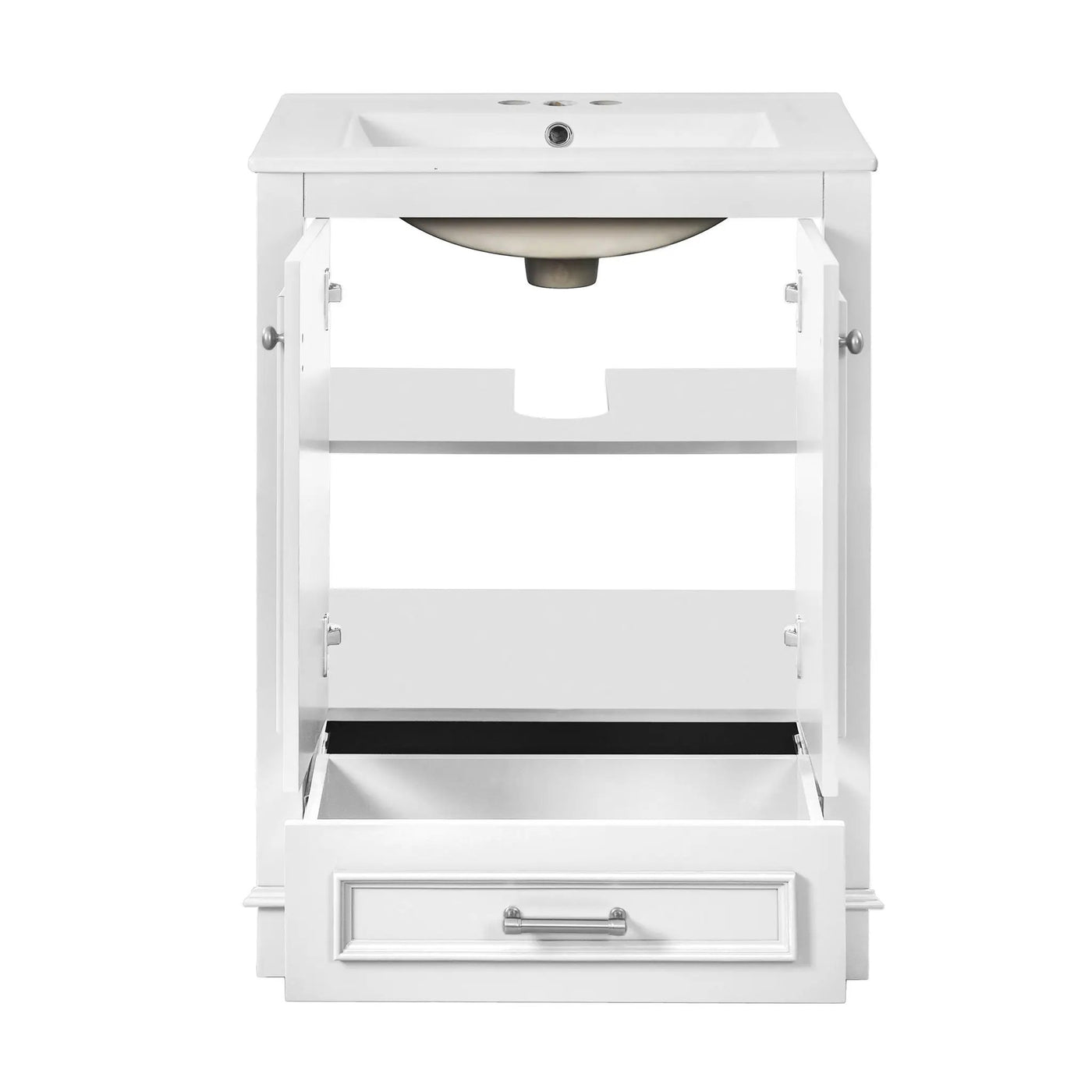 Bathroom Vanity With Ceramic Sink Combo, Modern Freestanding Storage Cabinet With Silver Handles by HouseOfZazla