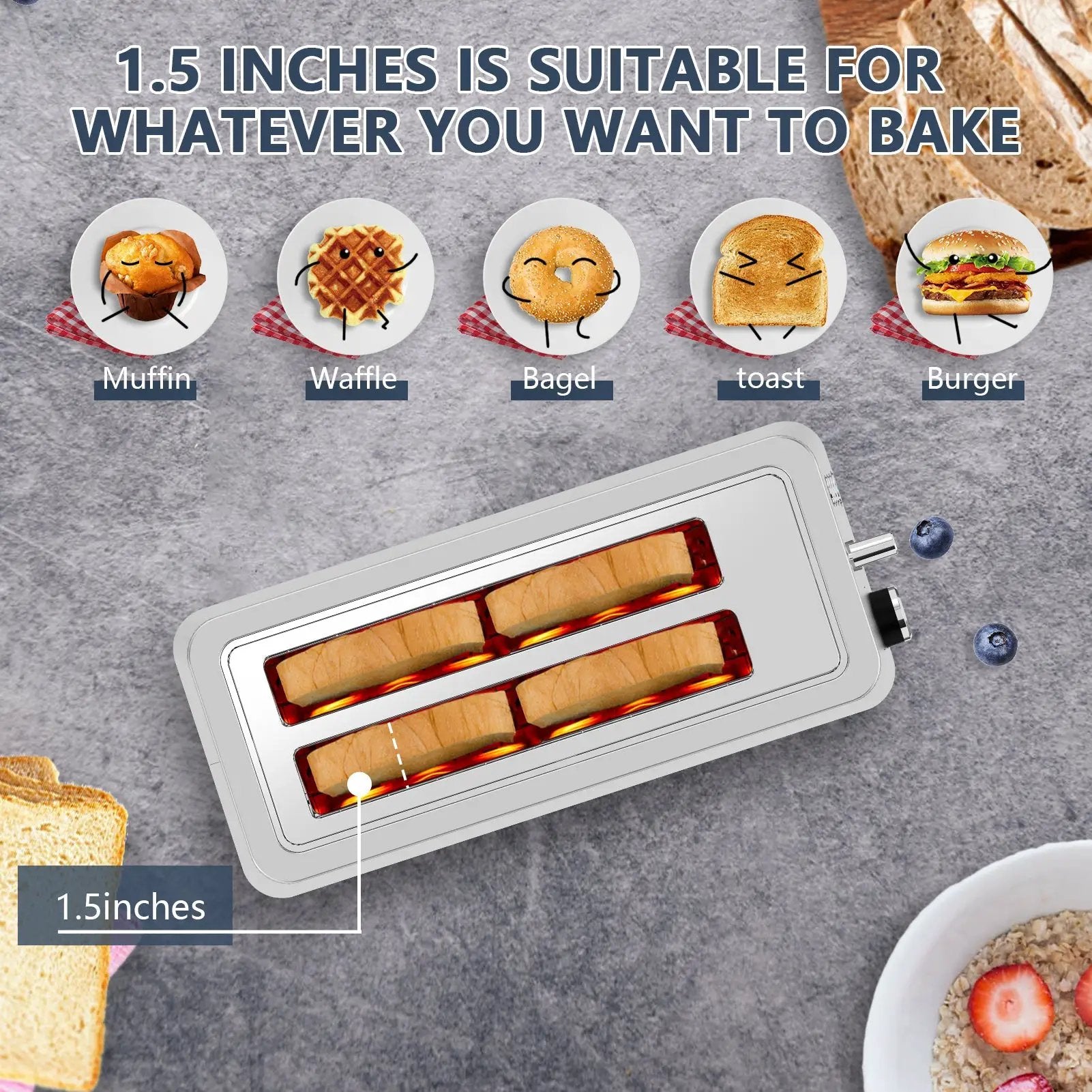 4-Slice Extra Wide Long Slot Stainless Steel Toaster by HouseOfZazla
