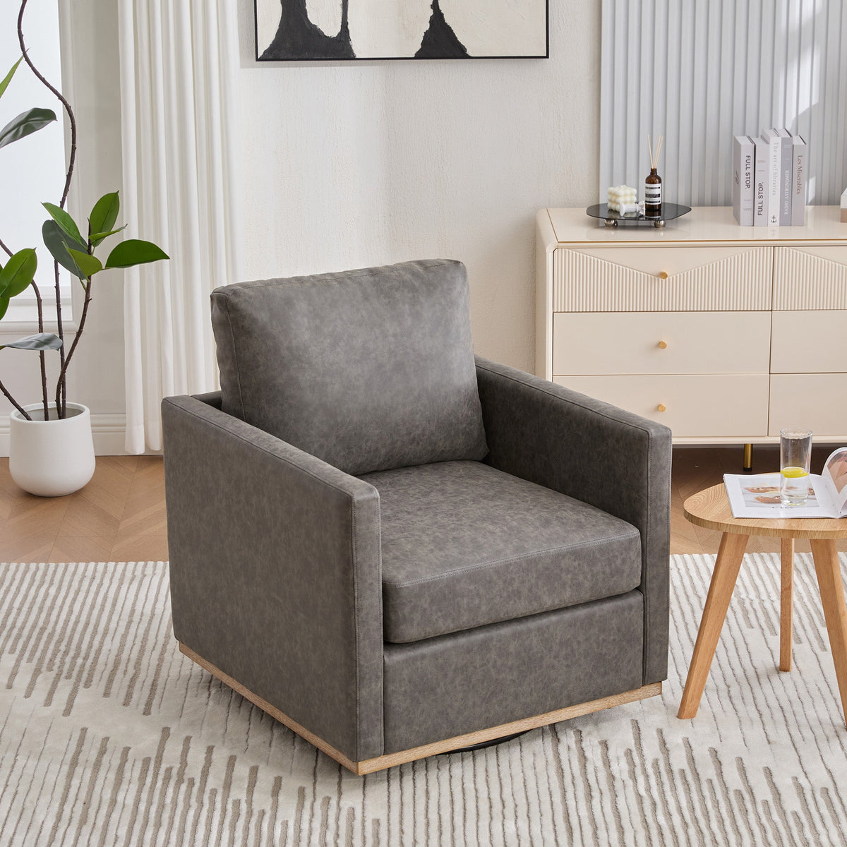 30.7"W Upholstered Square Swivel Accent Chair, photo 3 of 10