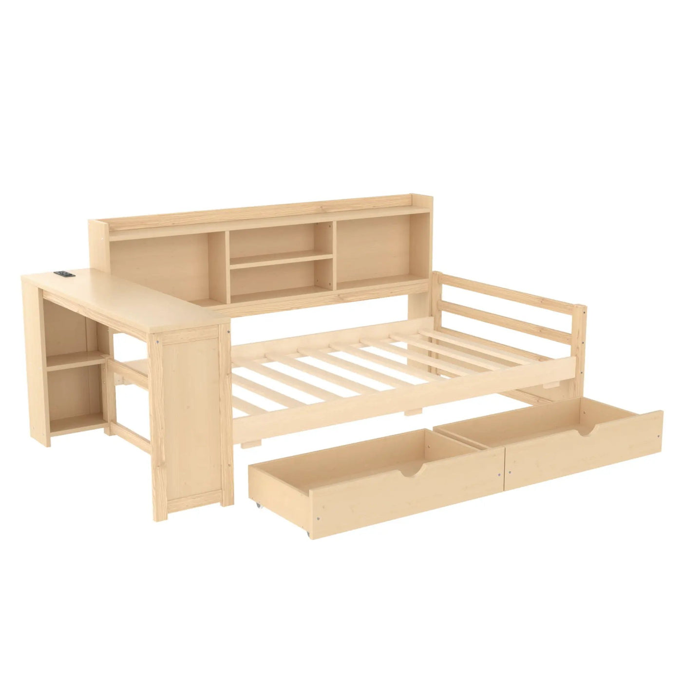 Corner Daybed With Storage Drawers, Desk, Charging Port & Bookcase by HouseOfZazla