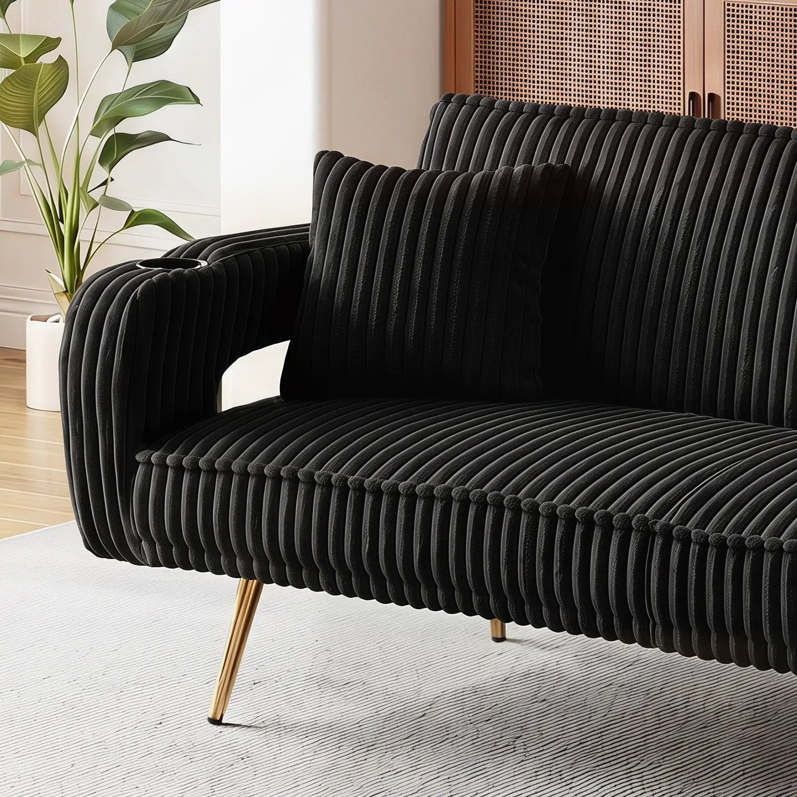 74.01 Inch Corduroy Sofa Bed with Pillows by HouseOfZazla