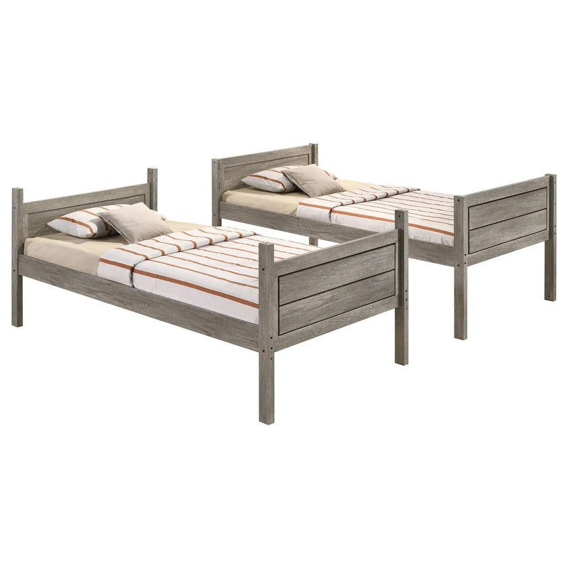 Ryder Wood Twin Over Twin Bunk Bed with Mattress Weathered Taupe by Unique Piece Furniture