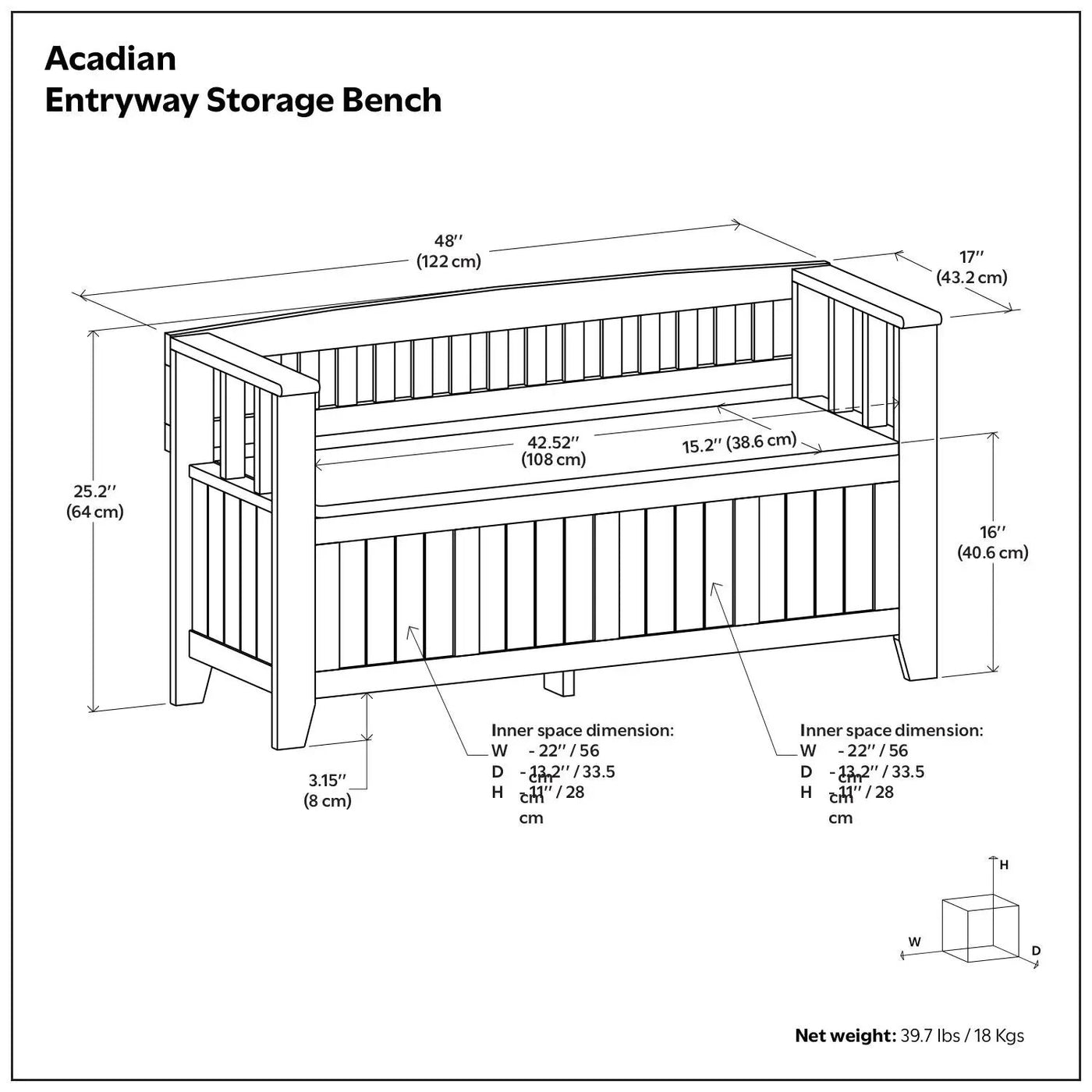 Acadian - Entryway Storage Bench, Handcrafted by HouseOfZazla