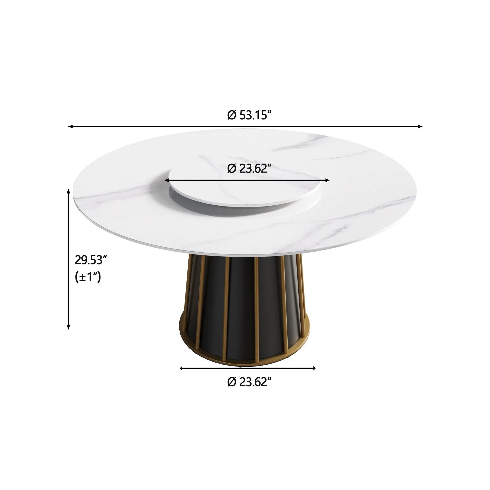 53.15" Modern Artificial Stone Round Panel Metal Iron Base Dining Table, Can Accommodate 6 People-23.62" Artificial Stone Turntable (Not Including Chairs) - White / Black by HouseOfZazla