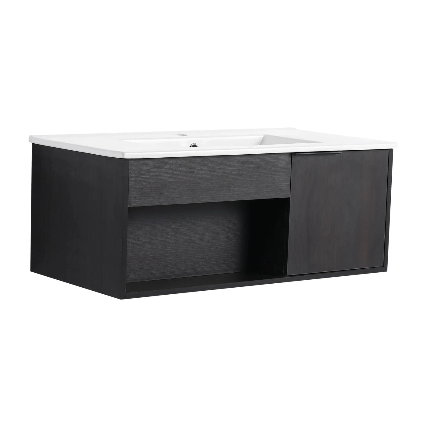 Wall Mounted Floating Bathroom Vanity With Open Shelf & Soft Close Door by HouseOfZazla