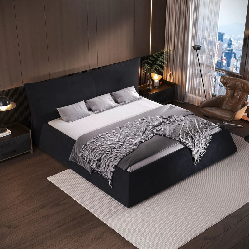 Upholstered Platform Bed With Special Shaped Headboard