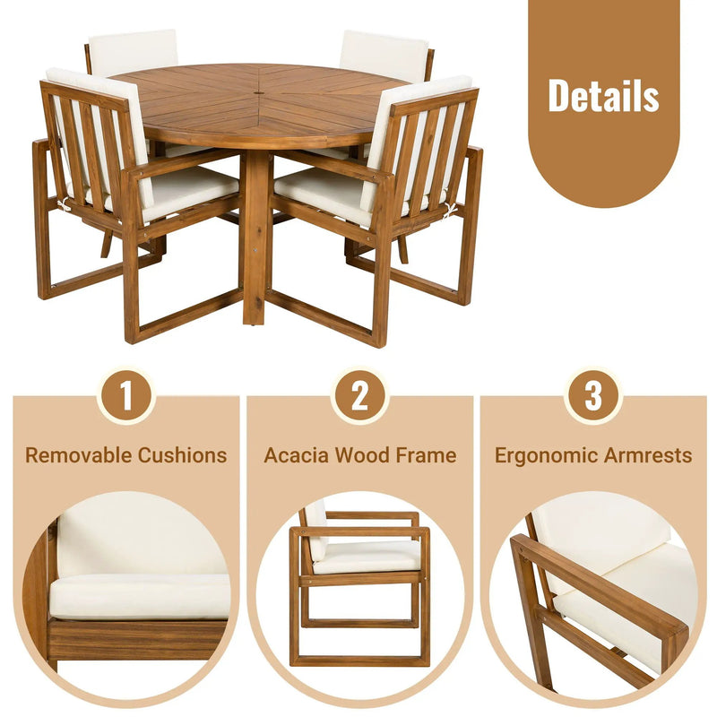 5 Piece Outdoor Patio Dining Set With 4 Armchairs And Table - Beige by HouseOfZazla