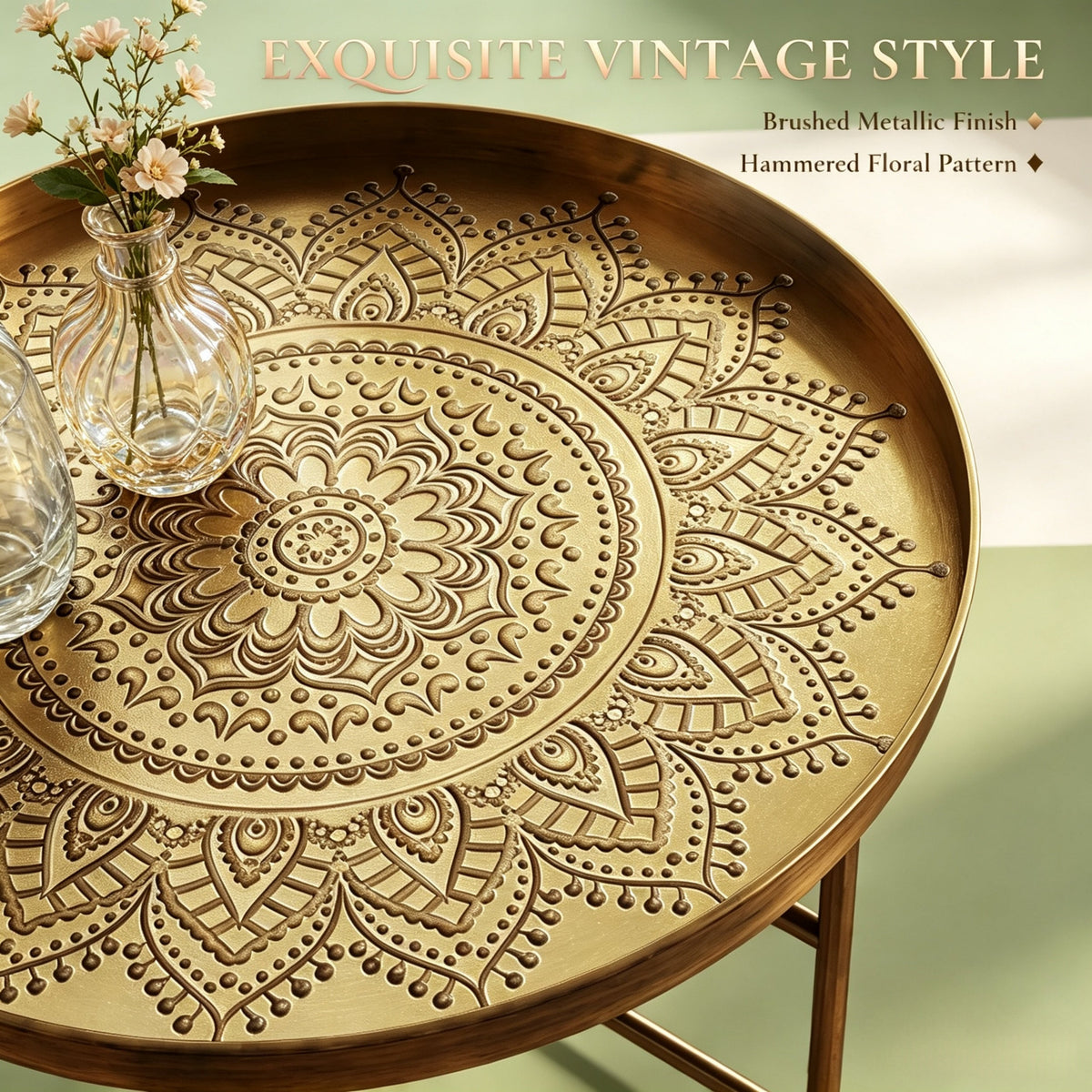 Hammered Floral Pattern Center Table, photo 3 of 7