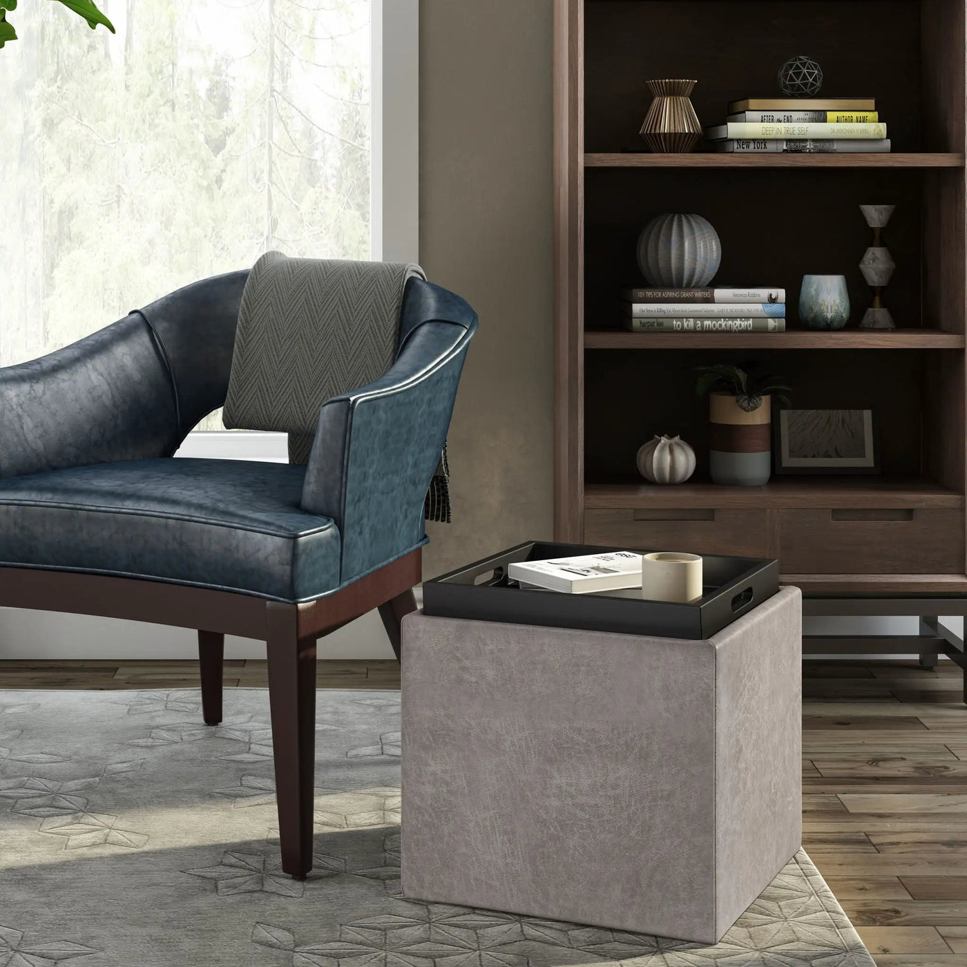 Rockwood - Upholstered Cube Storage Ottoman With Tray by HouseOfZazla