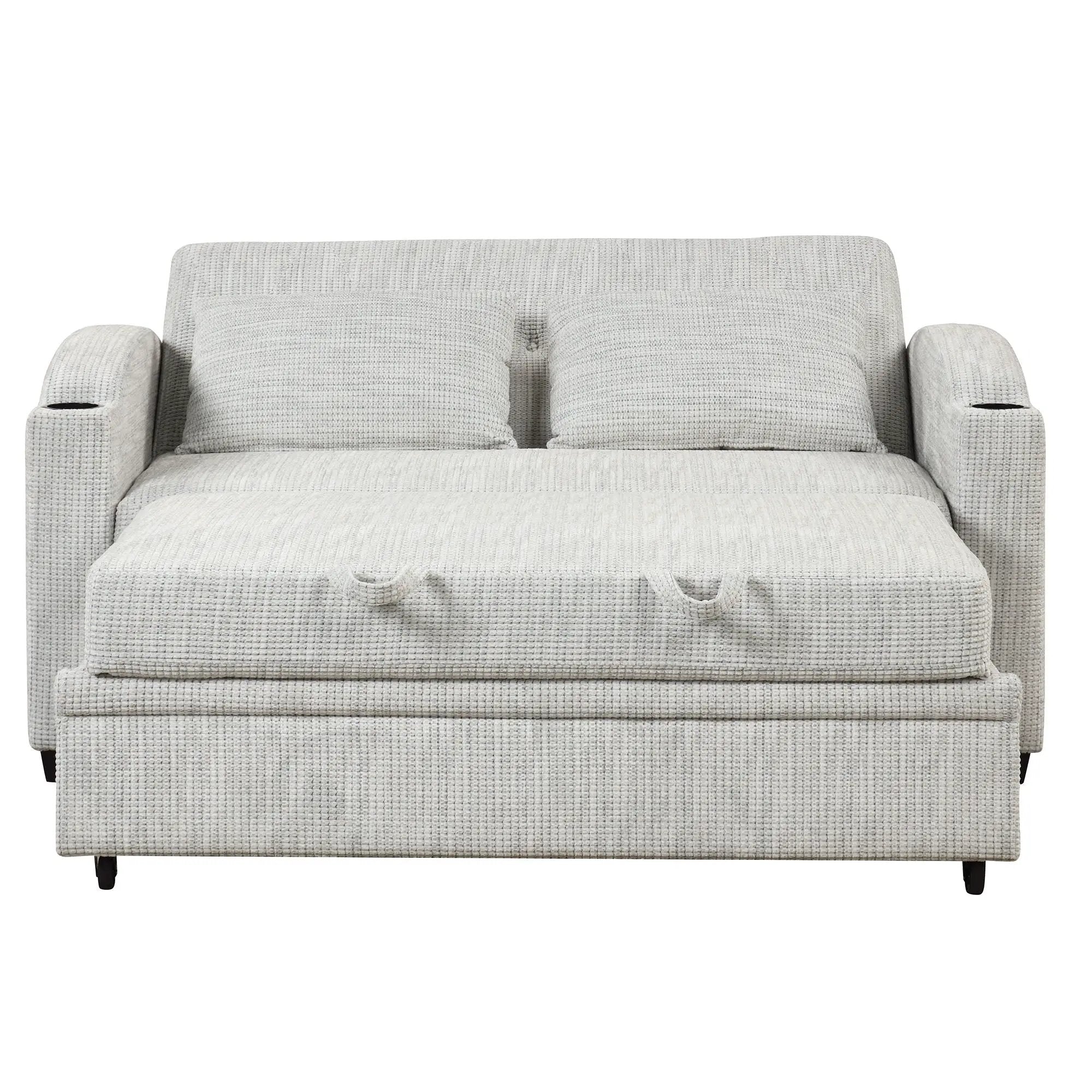 Pull Out Loveseat Sofa With Adjsutable Backrest, 2 Pillows, Cup Holders, USB Ports For Living Room by HouseOfZazla