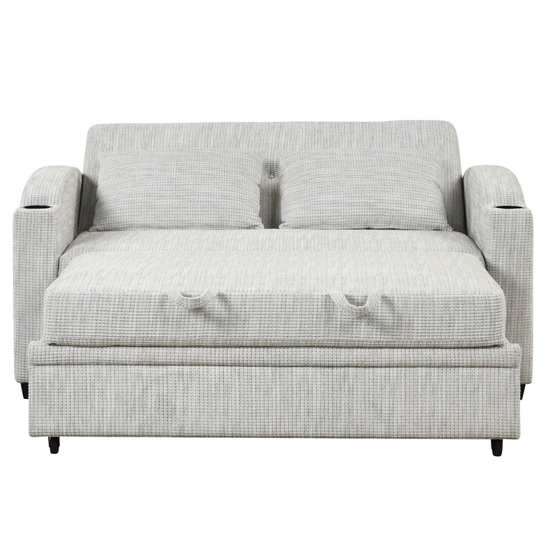 Pull Out Loveseat Sofa With Adjsutable Backrest, 2 Pillows, Cup Holders, USB Ports For Living Room by HouseOfZazla