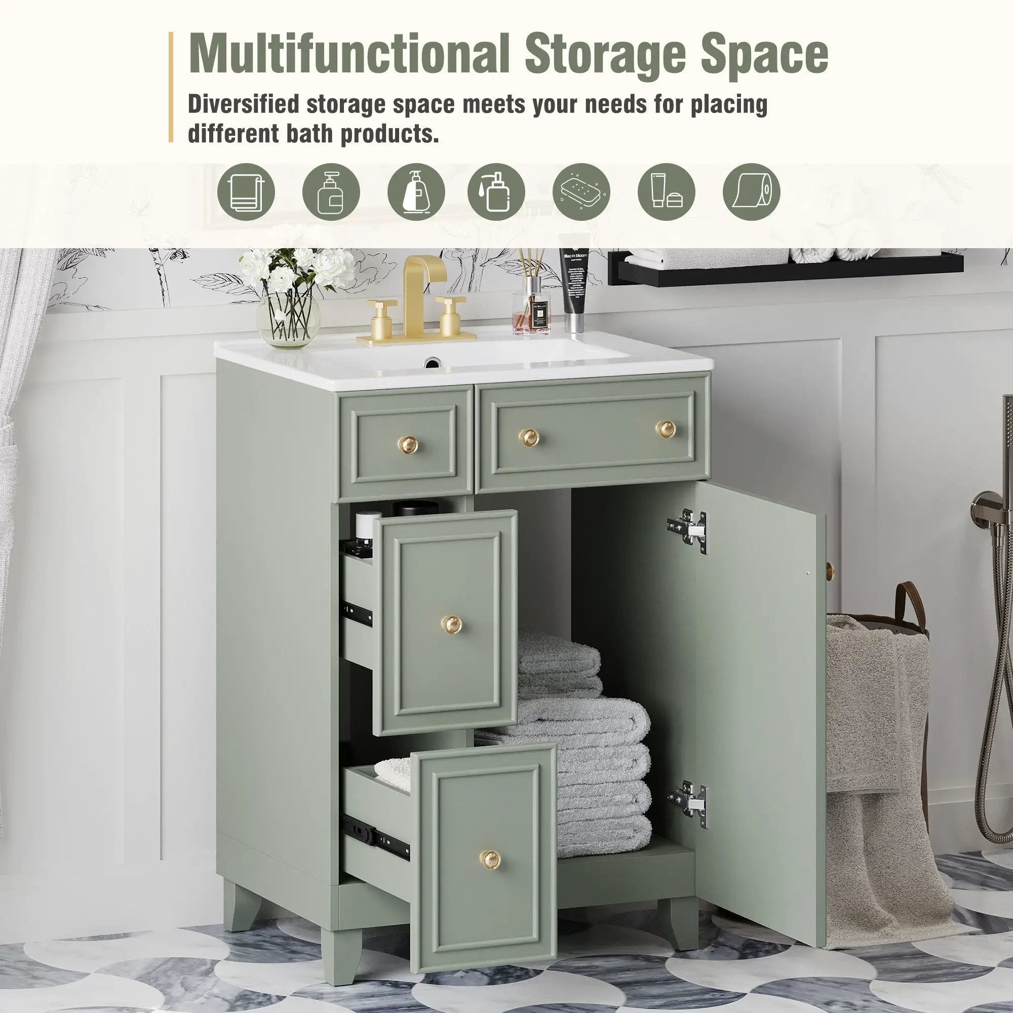 Transitional Style Bathroom Vanity Cabinet With Ceramic Sink by Unique Piece Furniture