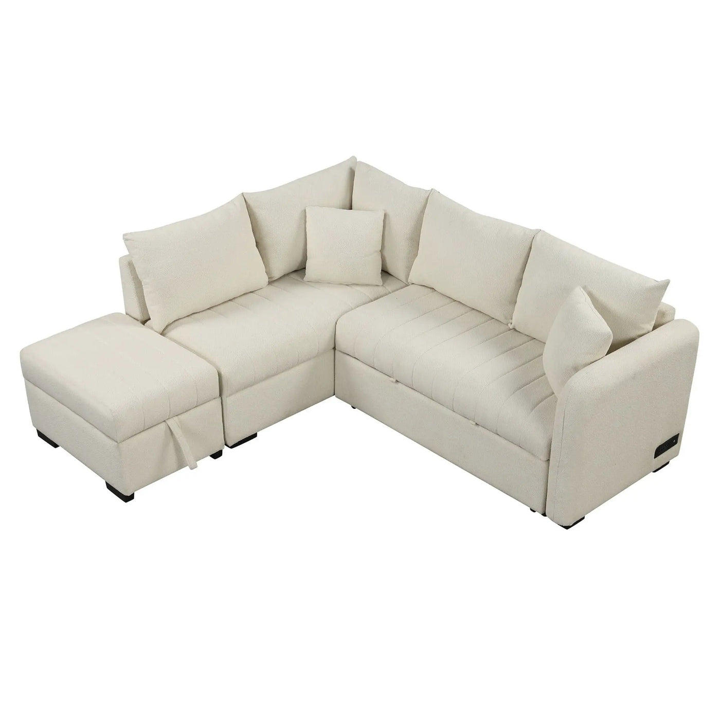 L-Shaped Sectional Pull Out Sofa Bed Sleeper Sofa With Two USB Ports, Two Power Sockets And A Movable Storage Ottoman by HouseOfZazla