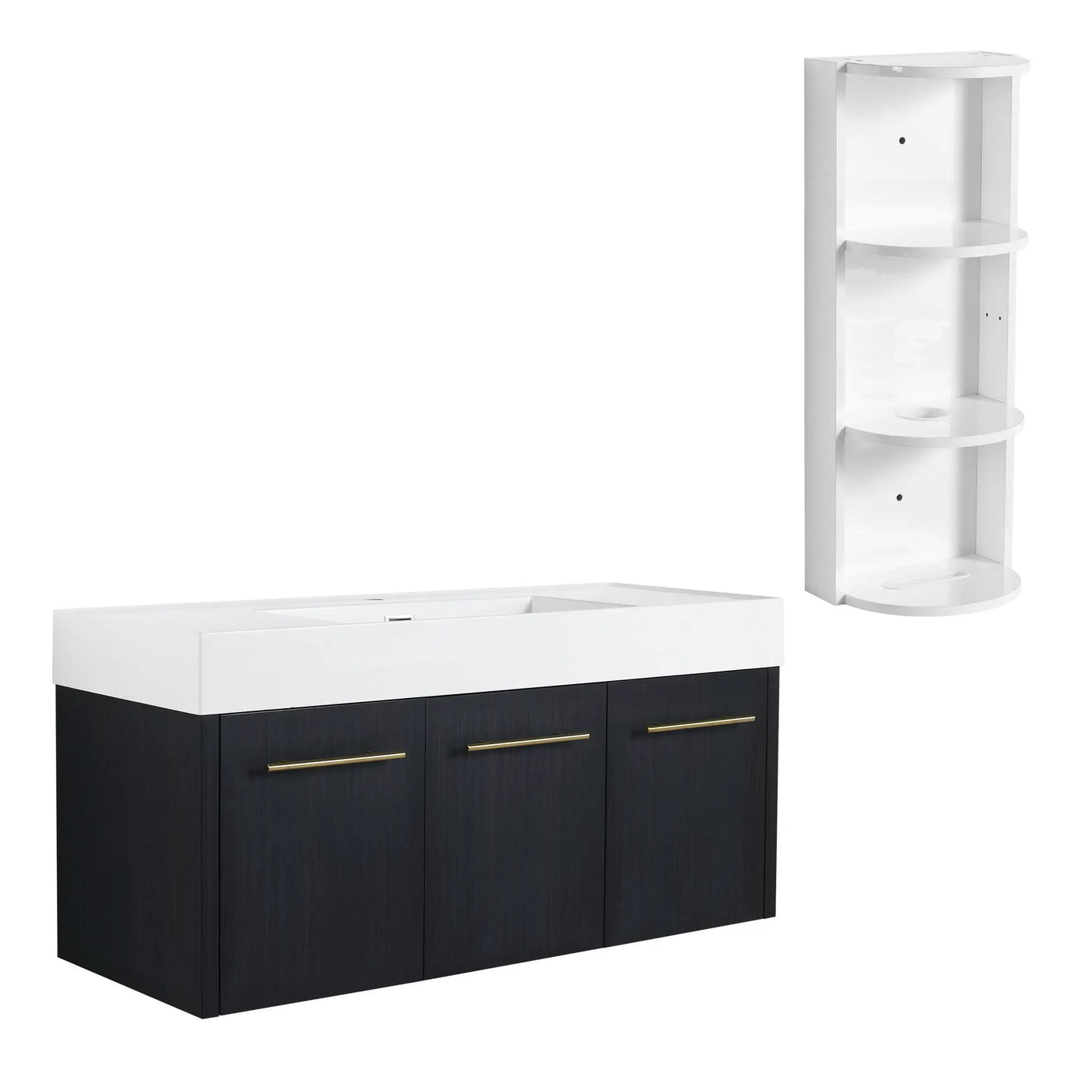 Modern Wall Mounted Bathroom Vanity with Resin Sink and Storage Rack by HouseOfZazla