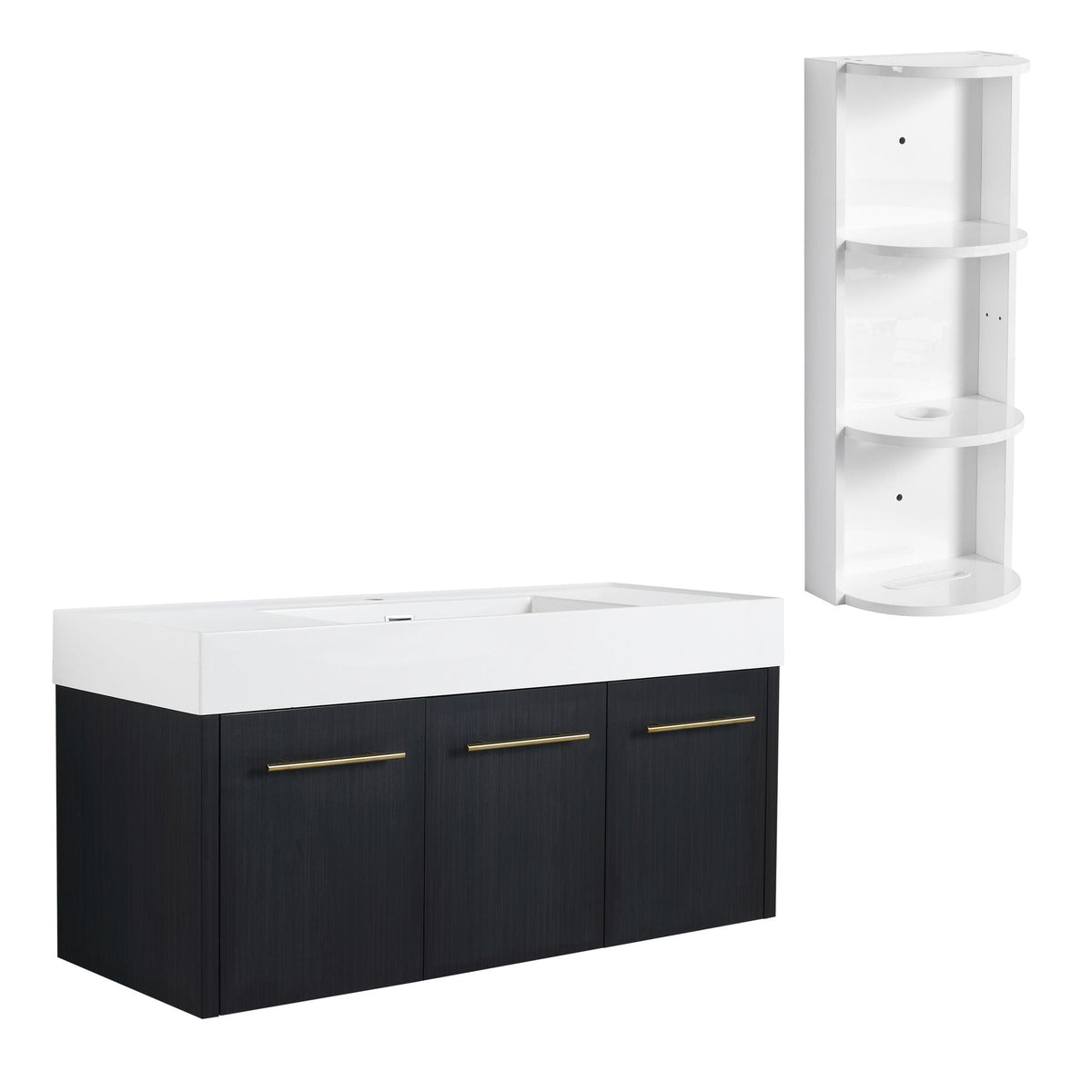 Modern Wall Mounted Bathroom Vanity with Resin Sink - Black, photo 2 of 16