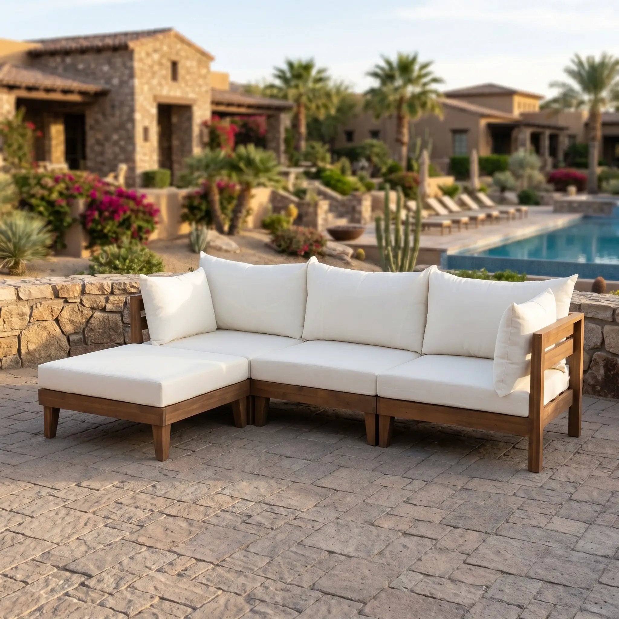 TOPMAX Outdoor Large Daybed Acacia Wood 6-Piece Patio Sofa Set by HouseOfZazla
