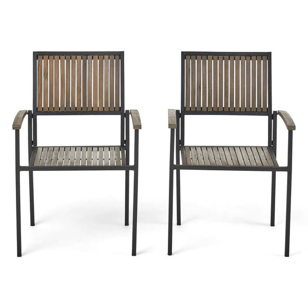 Vermilion Outdoor Dining Chair With Vertical Slat And Wooden Arm