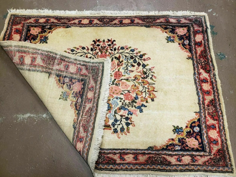 2' 7" X 3' 6" Antique Rug Hand Knotted Pictorial Wool Oriental Flowers by Jewel Rugs