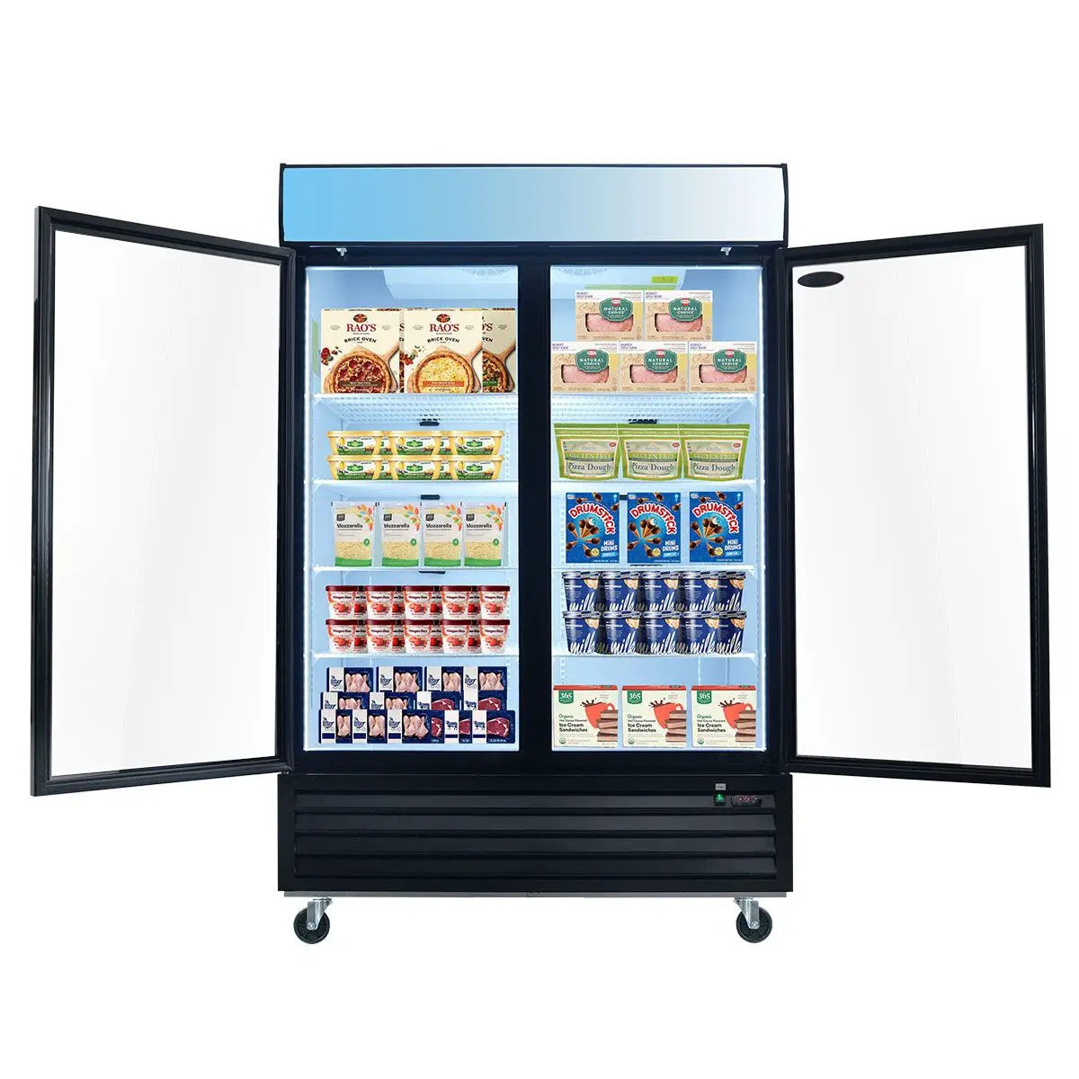 Glass Door Merchandiser Freezer Swing Door Commercial Reach-In Display Freezers With LED Top Panel Upright Freeze Storage by HouseOfZazla