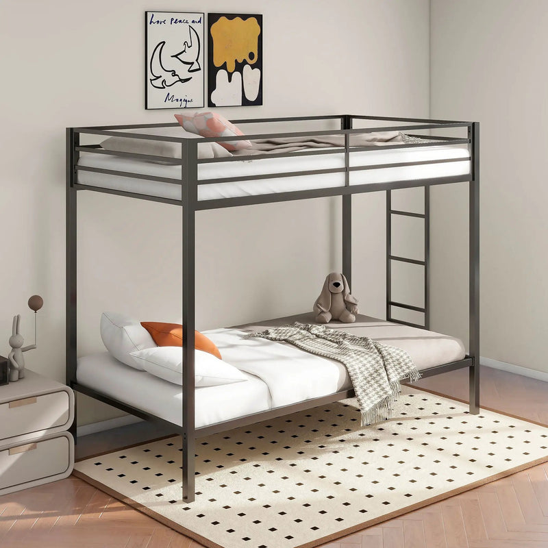 Alevera Metal Twin Over Twin Bunk Bed with Ladder Black by Unique Piece Furniture