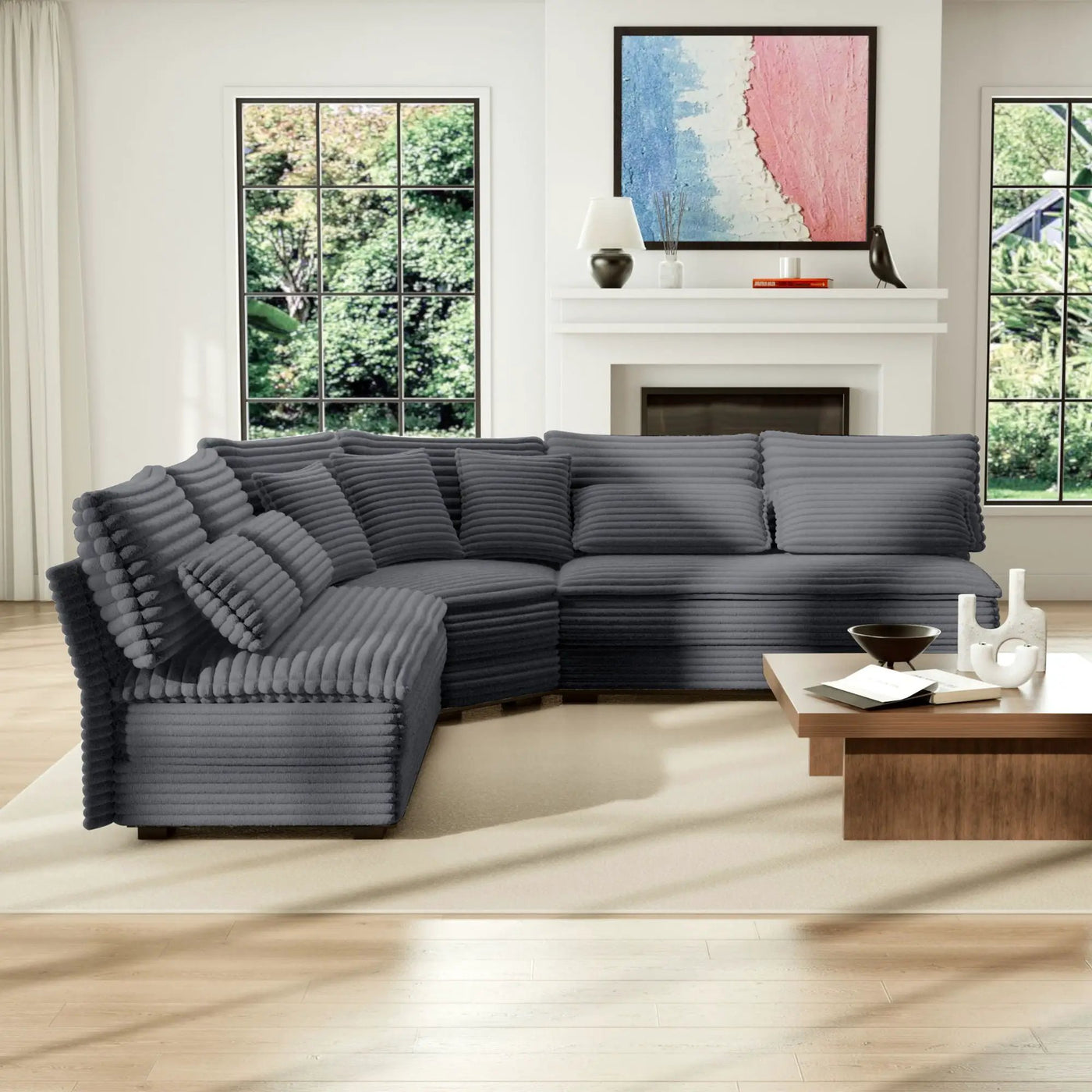 5 Seater L Shaped Sectional Sofa With Curved Corner, 7 Pillows by HouseOfZazla