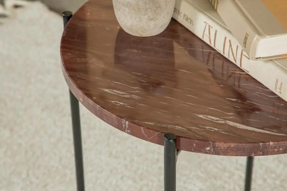 Latifa Round Marble Top Accent Side Table Red and Black by Unique Piece Furniture