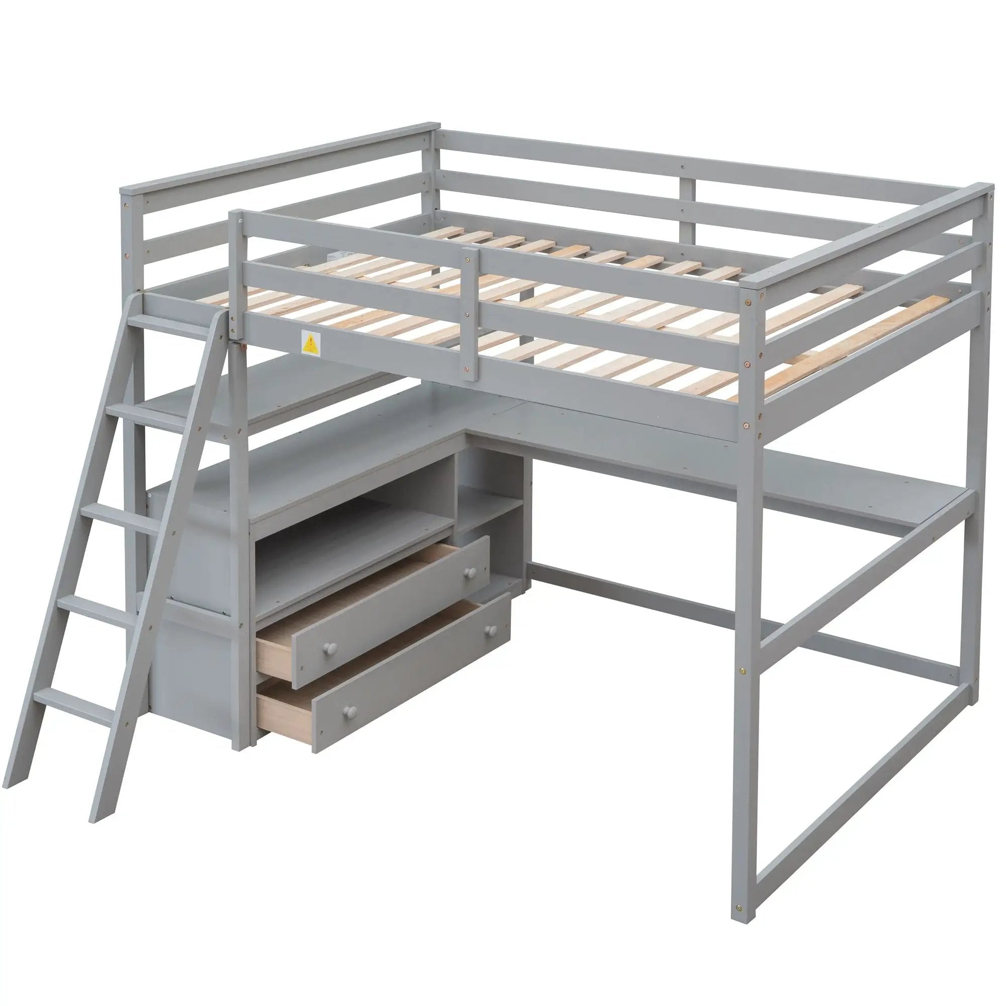 Modern Loft Bed With Built In Desk, Shelves, And 2 Drawers by Unique Piece Furniture