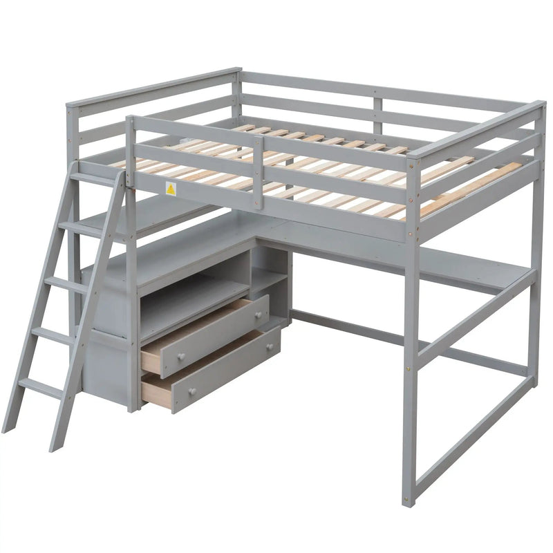 Modern Loft Bed With Built In Desk, Shelves, And 2 Drawers by Unique Piece Furniture