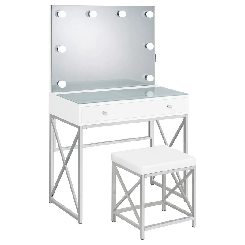 Eliza Vanity Set with Lighting & Stool White and Chrome by Unique Piece Furniture