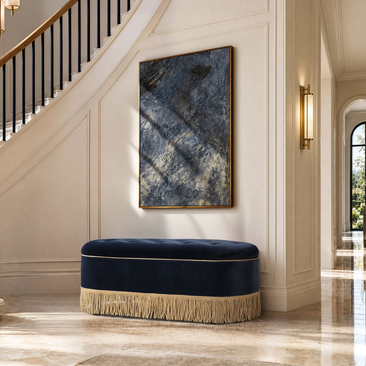 Melinda - Oval Tufted Bullion Fringe Storage Bench, photo 5 of 28