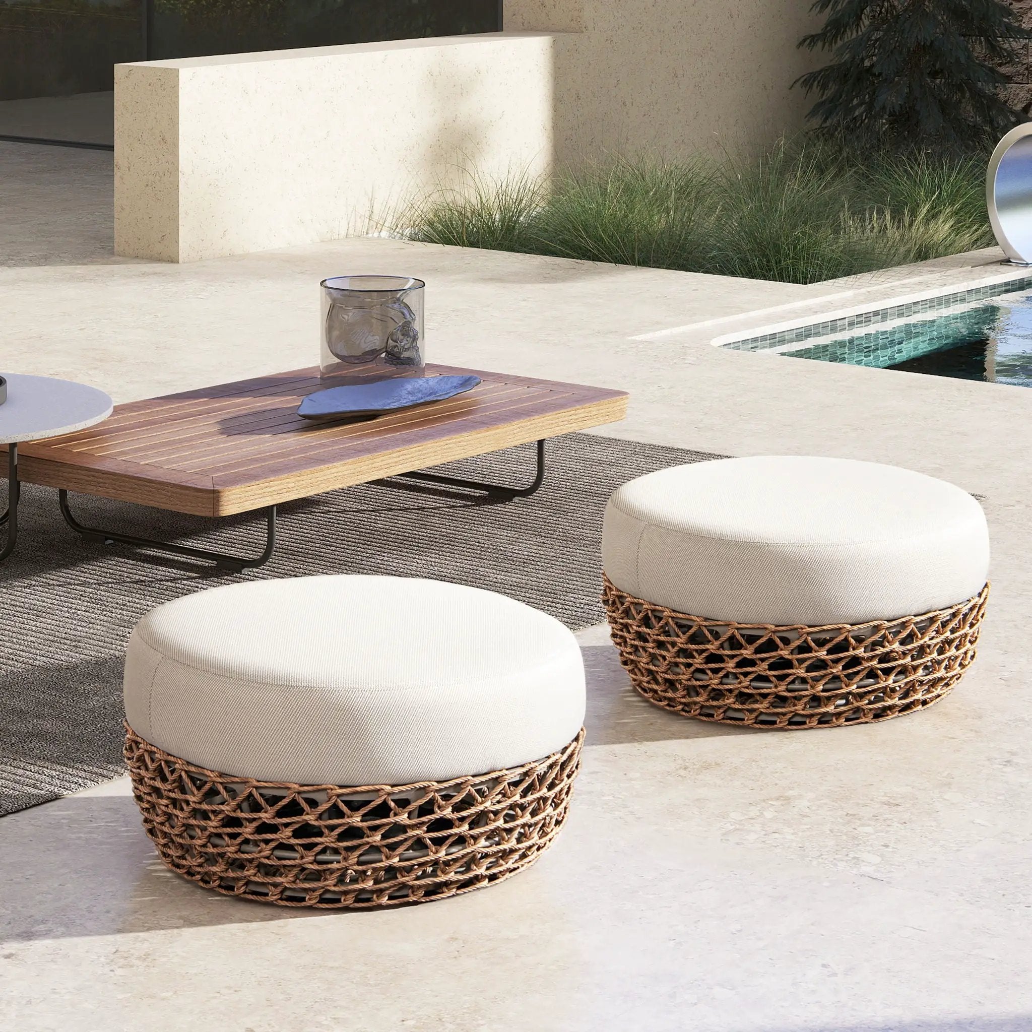Willow - Round Upholstered Patio Ottoman by Unique Piece Furniture