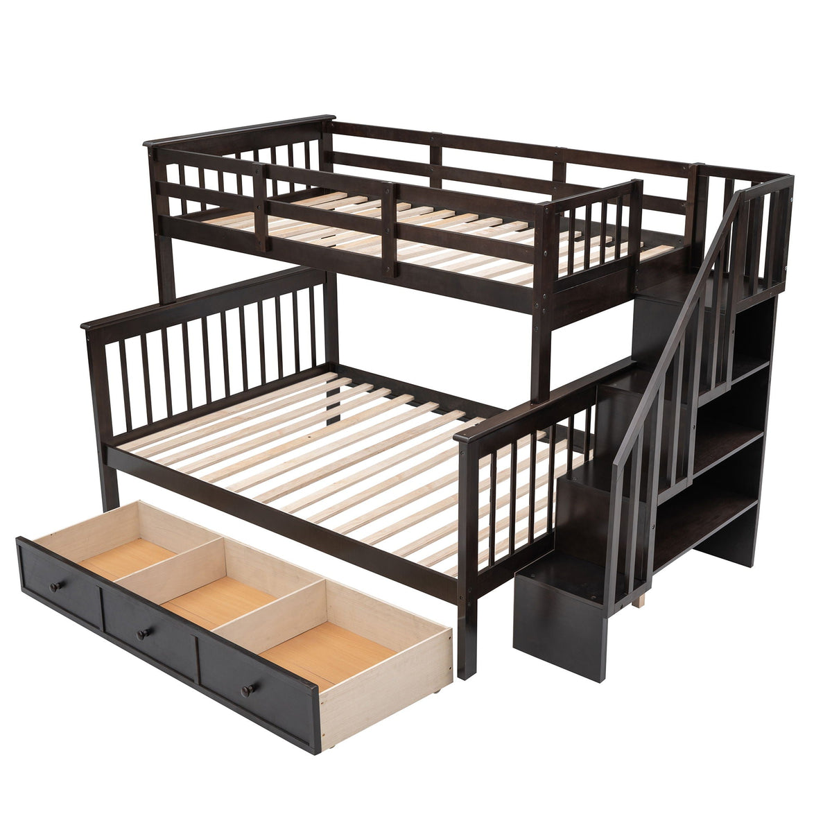 Stairway Bunk Bed With Storage And Guard Rail For Bedroom, photo 3 of 7
