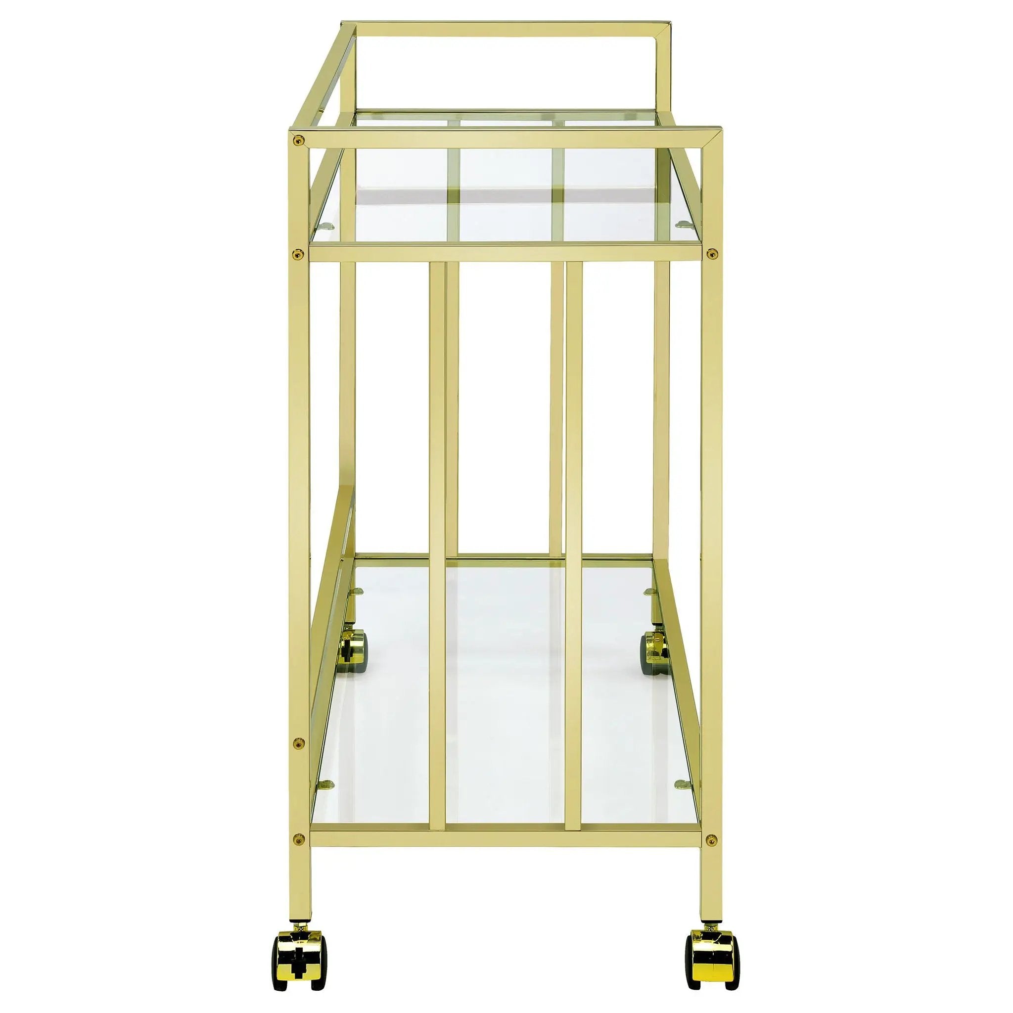 Cara 2-tier Rectangular Glass Shelf Metal Bar Cart Brass by Unique Piece Furniture
