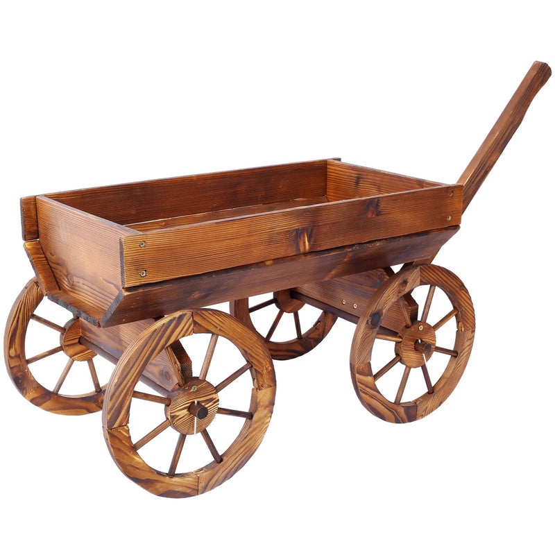 Wood Wagon Flower Planter Pot Stand With Wheels by HouseOfZazla