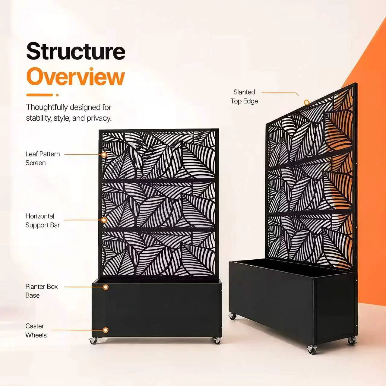 70.87" H × 46.06" W Leaf Pattern Privacy Screen with Planter Box by HouseOfZazla