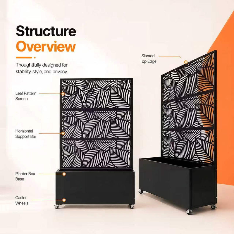70.87" H × 46.06" W Leaf Pattern Privacy Screen with Planter Box by HouseOfZazla