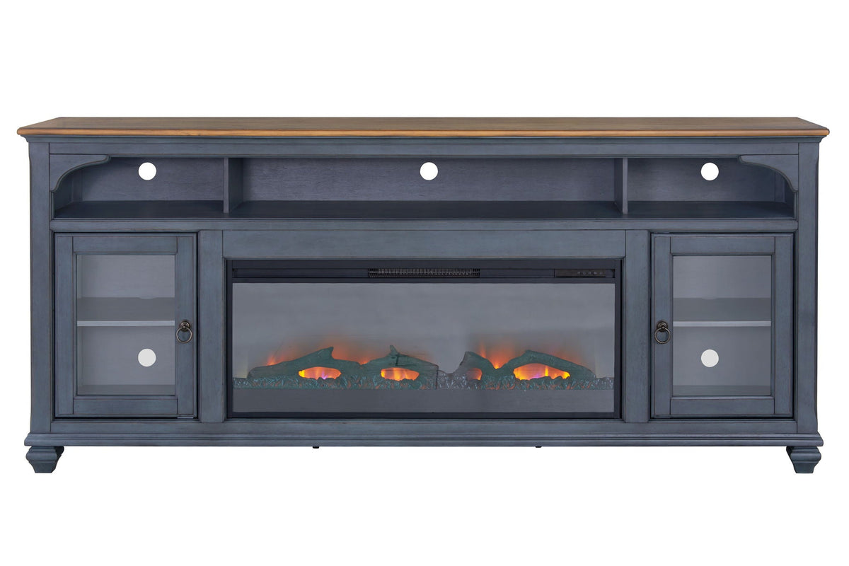 Fireplace TV Stand for TVs Up to 95" with Glass Doors and Fireplace Insert - Blue, photo 2 of 10
